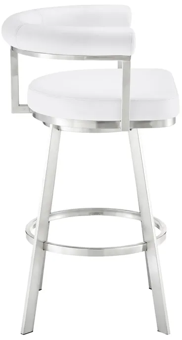 Magnolia 30" Swivel Bar Stool in Brushed Stainless Steel with White Faux Leather