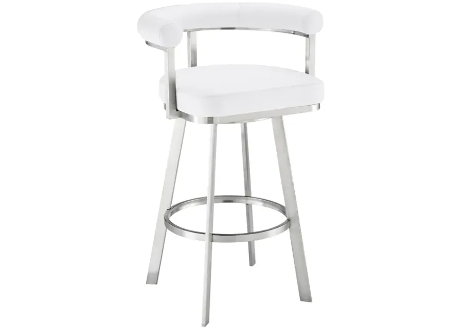 Magnolia 30" Swivel Bar Stool in Brushed Stainless Steel with White Faux Leather