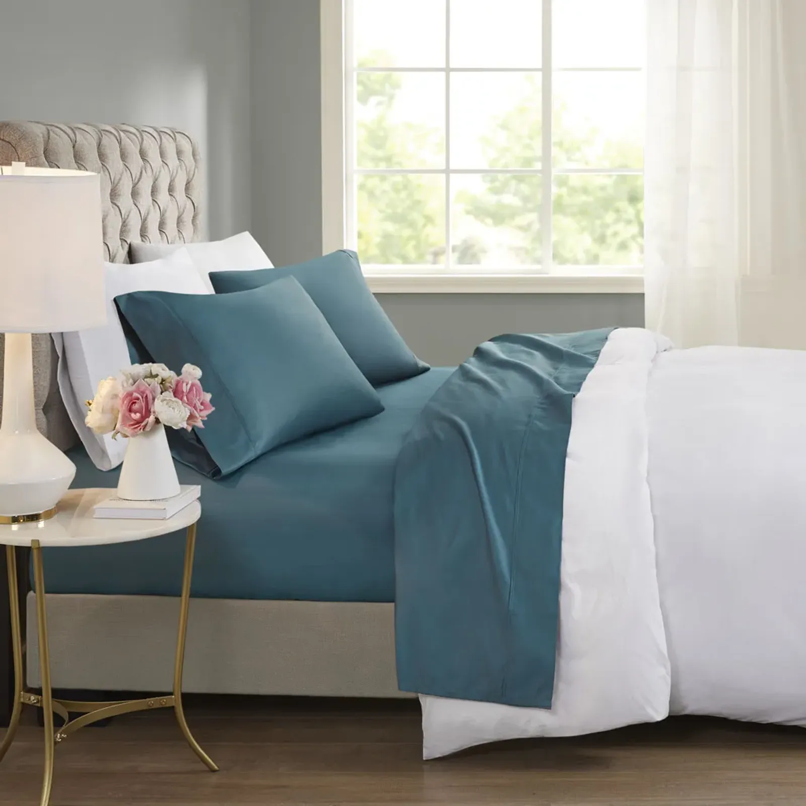 Beautyrest 600 Thread Count Teal Cooling Cotton Blend 4 PC Sheet Set