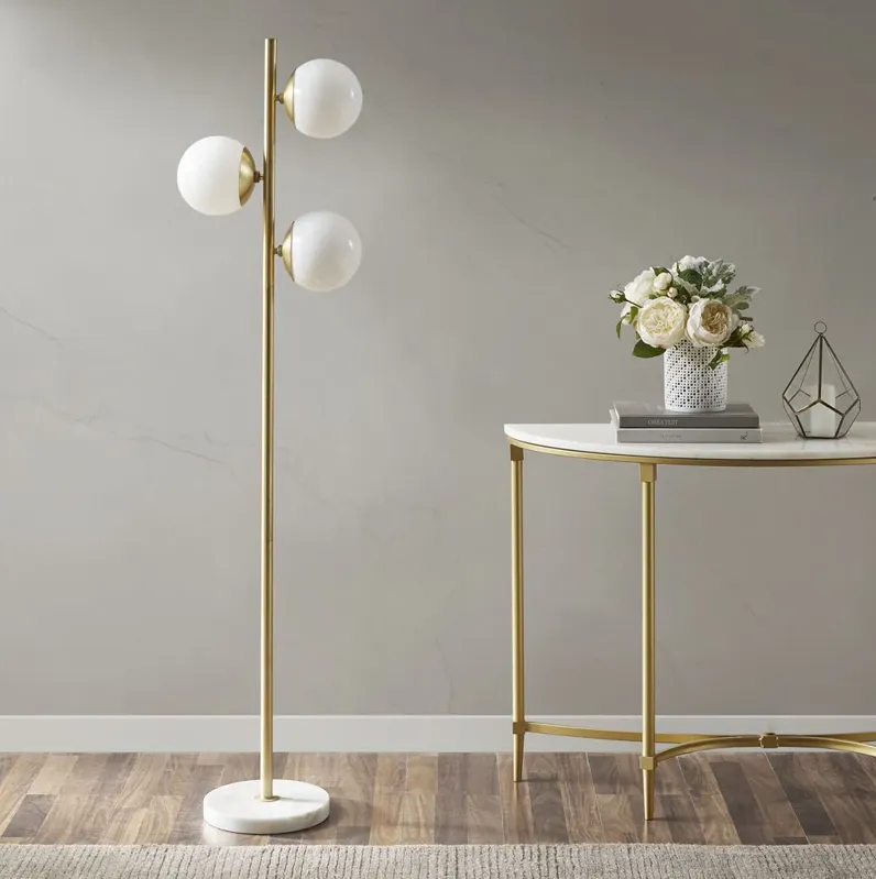 INK+IVY Holloway White/Gold 3-Globe Light Floor Lamp with Marble Base