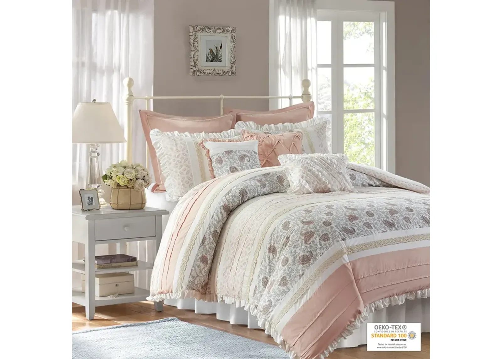 Madison Park Dawn Blush 9 Piece Cotton Percale Comforter Set