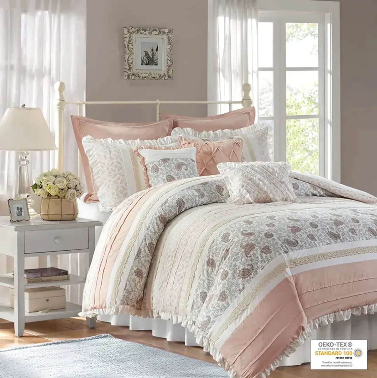 Madison Park Dawn Blush 9 Piece Cotton Percale Comforter Set