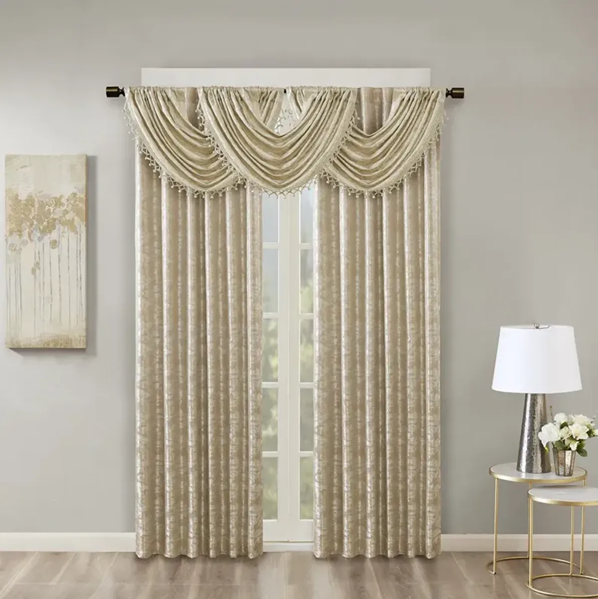 SunSmart Cassius Gold Jacquard Lined Total Blackout Rod Pocket/Back Tab Curtain Panel