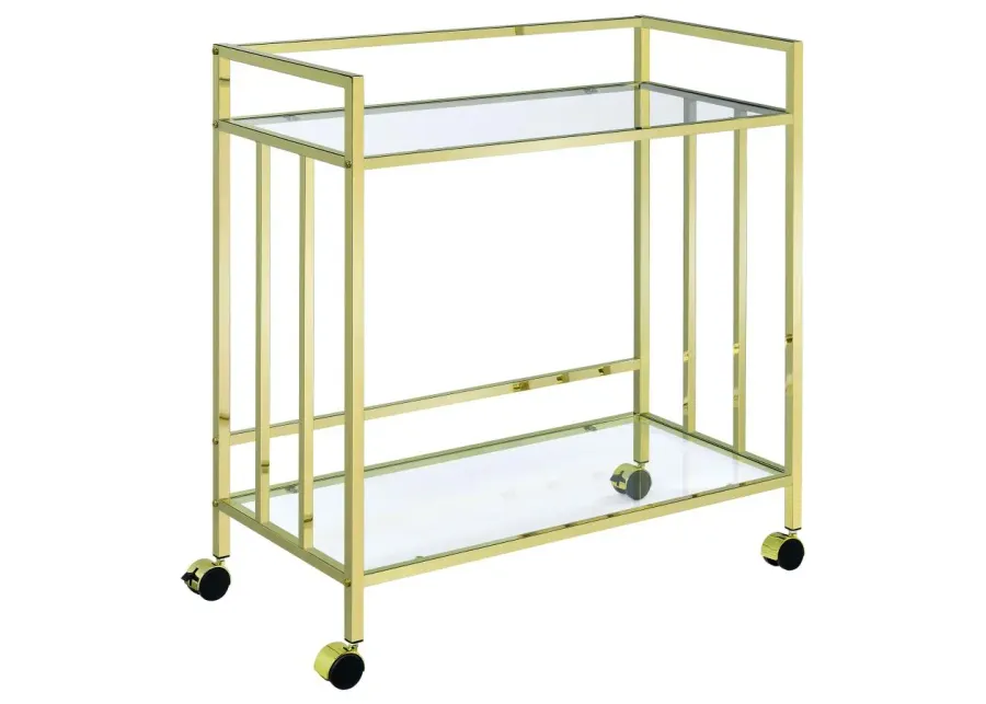 Cara Rectangular Glass Bar Cart Brass