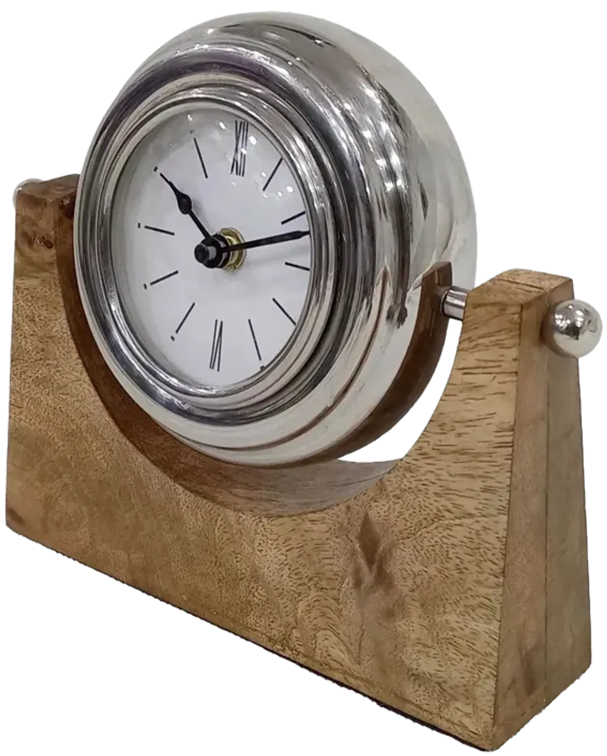 Wood,7"h,lock-on-stand Table Clock,nickel