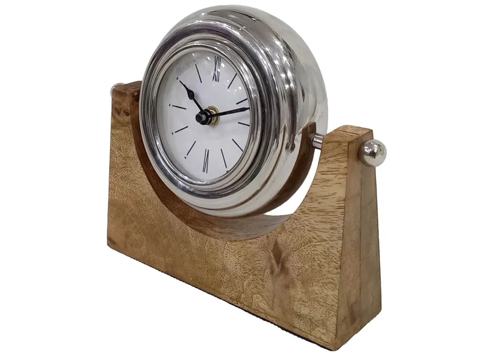 Wood,7"h,lock-on-stand Table Clock,nickel