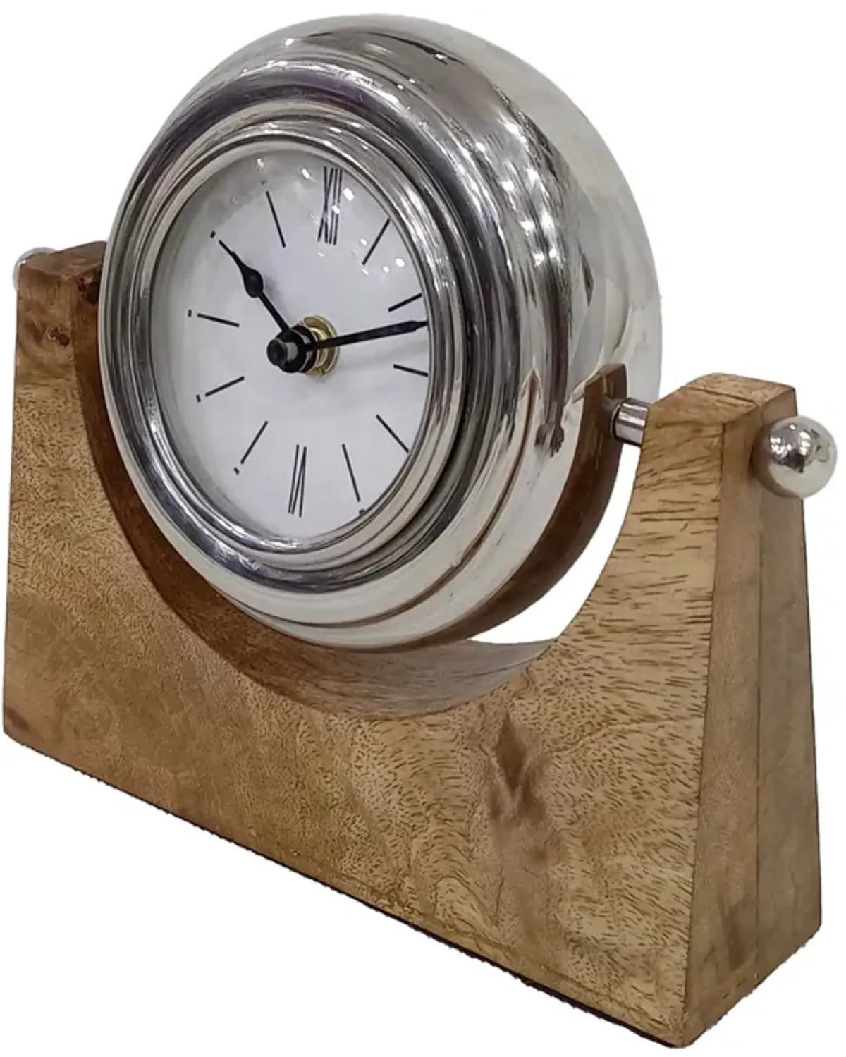 Wood,7"h,lock-on-stand Table Clock,nickel