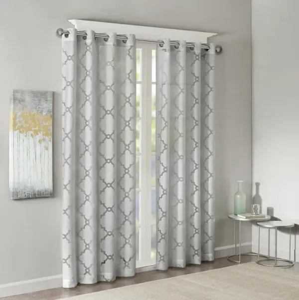 Madison Park Eden Grey Fretwork Burnout Sheer Curtain Panel