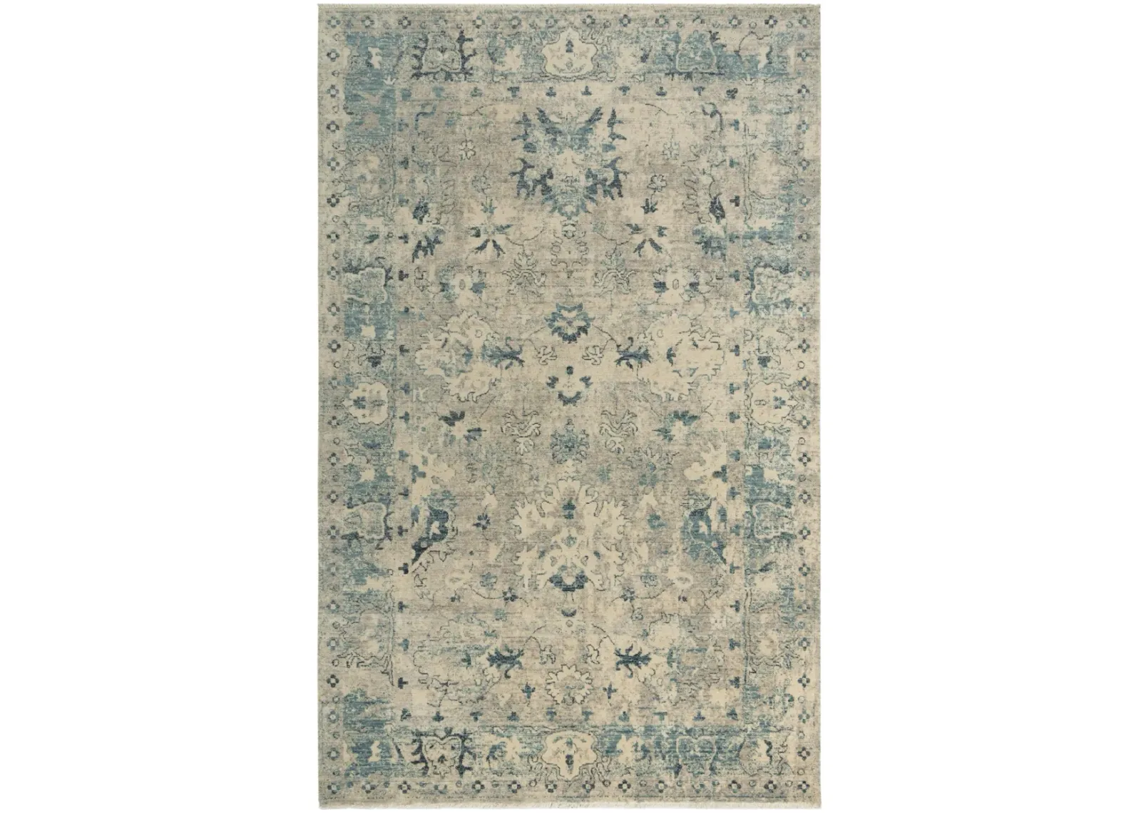 Platinum Beige/Blue Distressed Classical Proprietary Wool 8' x 10' Rectangle Rug