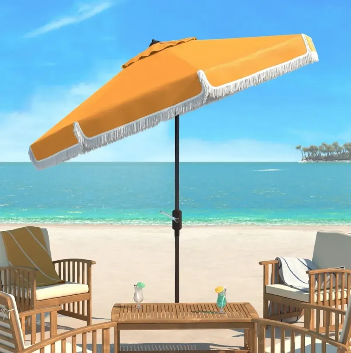 Milan Fringe 9ft Crank Outdoor Push Button Tilt Umbrella