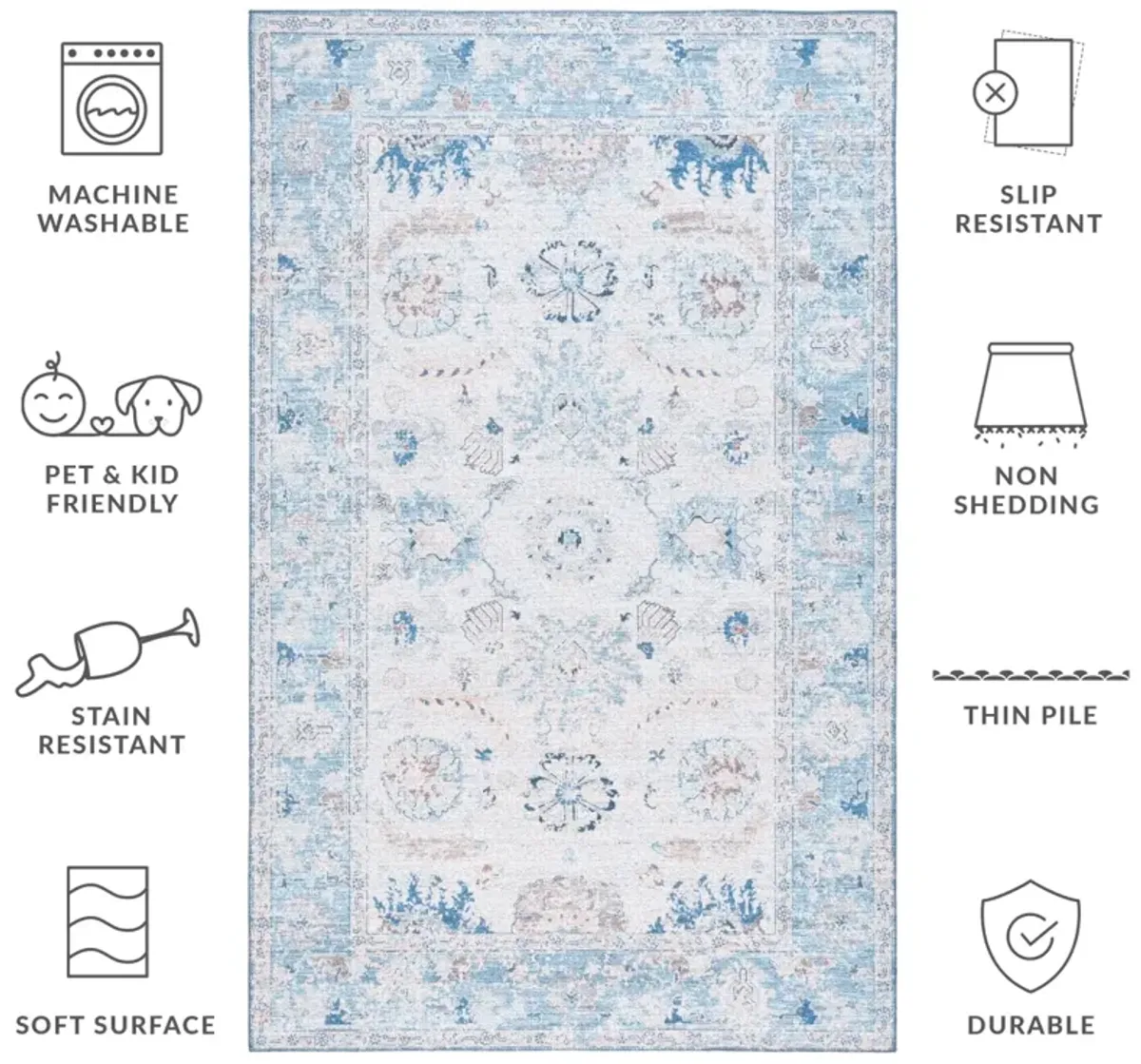 TUCSON 908 BLUE  9' x 12' Large Rectangle Rug