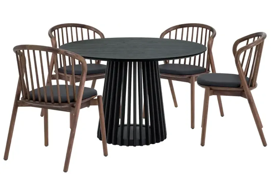 Pasadena Echo 5 Piece Round Dining Set with Black Oak Finish Table and Walnut Finish Chairs