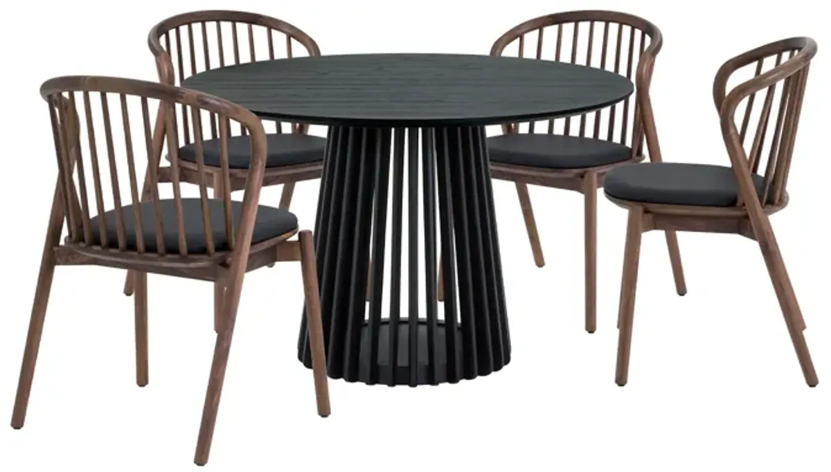 Pasadena Echo 5 Piece Round Dining Set with Black Oak Finish Table and Walnut Finish Chairs