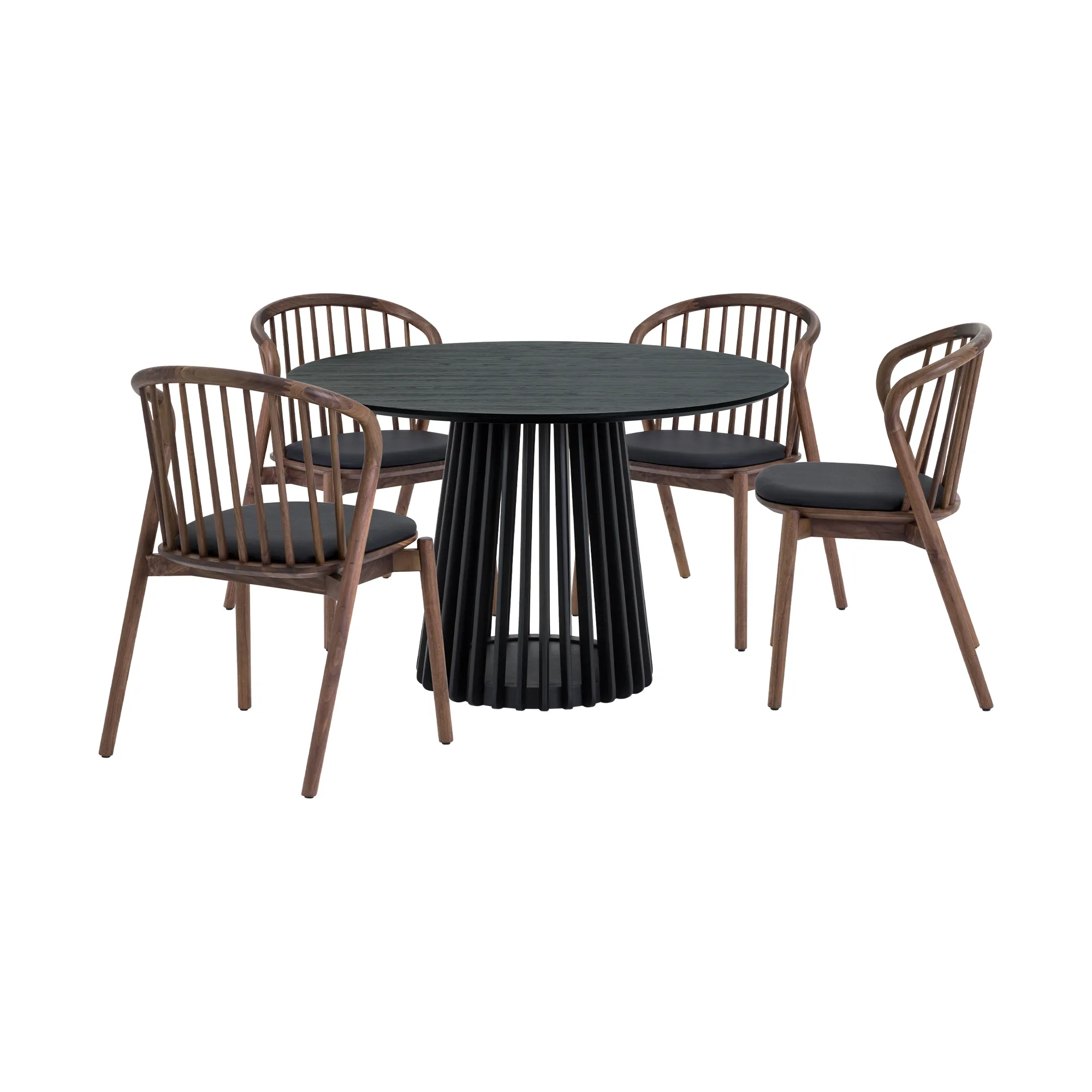 Pasadena Echo 5 Piece Round Dining Set with Black Oak Finish Table and Walnut Finish Chairs