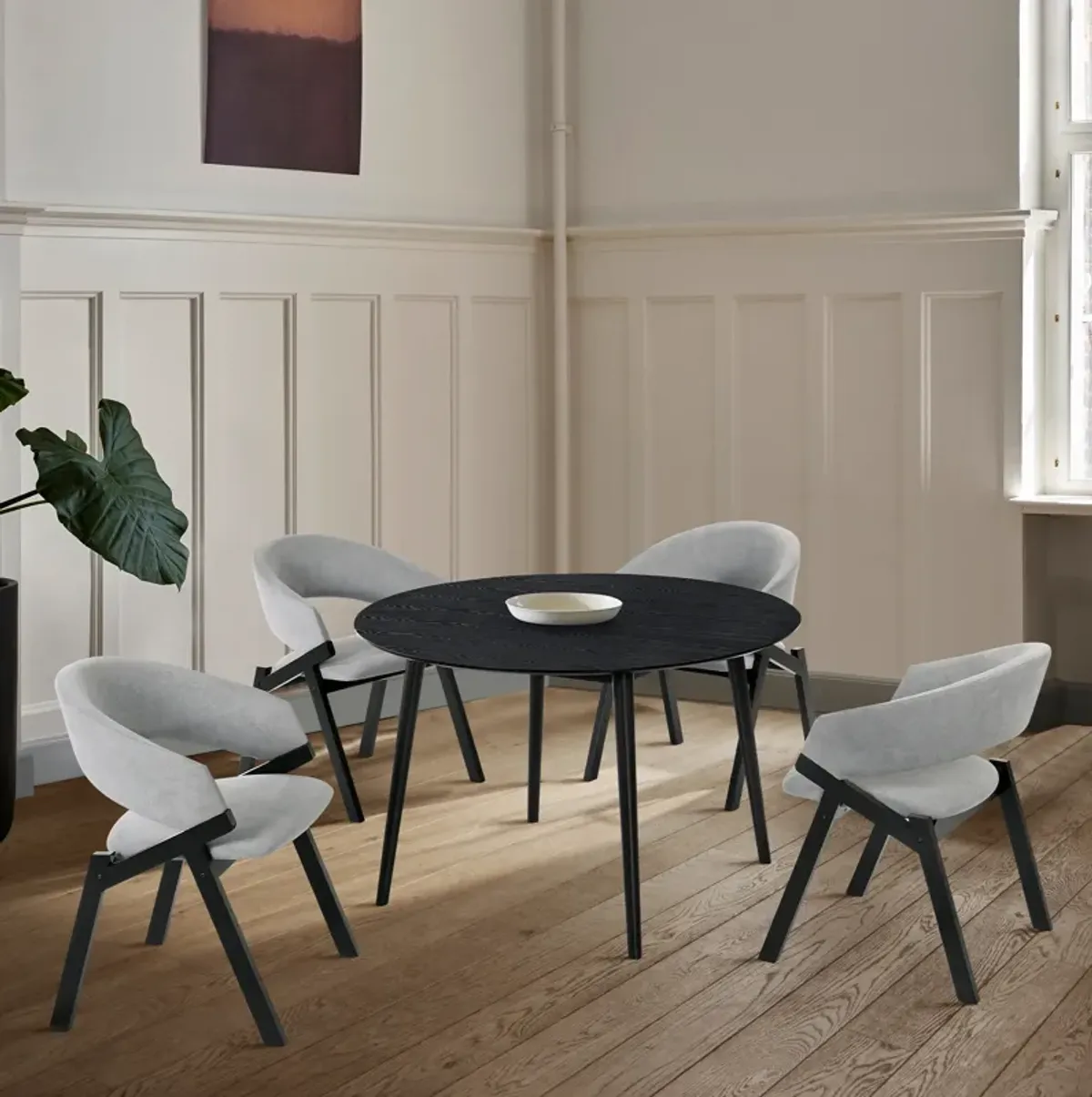 Arcadia and Talulah 48" Round Grey and Black Wood 5 Piece Dining Set