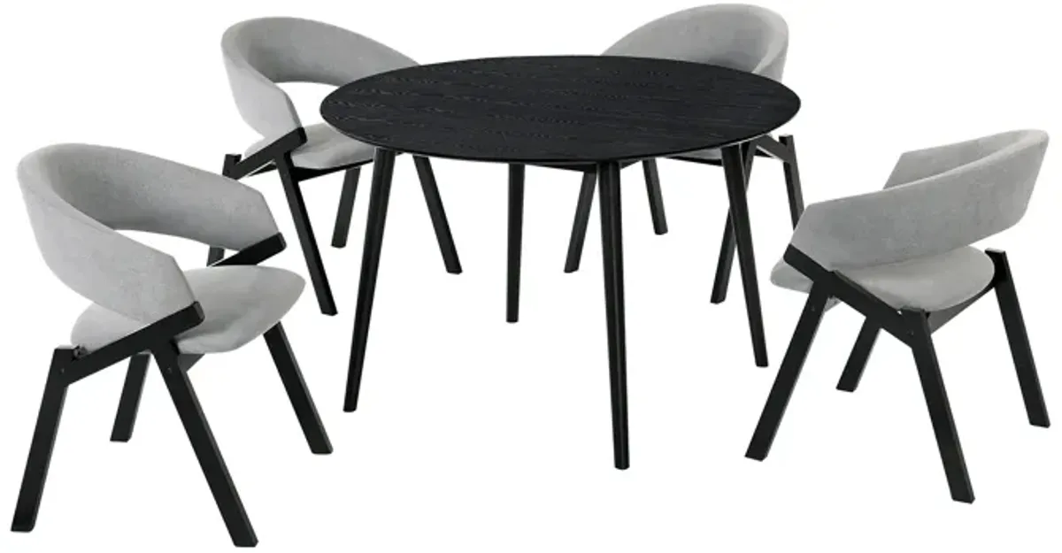 Arcadia and Talulah 48" Round Grey and Black Wood 5 Piece Dining Set