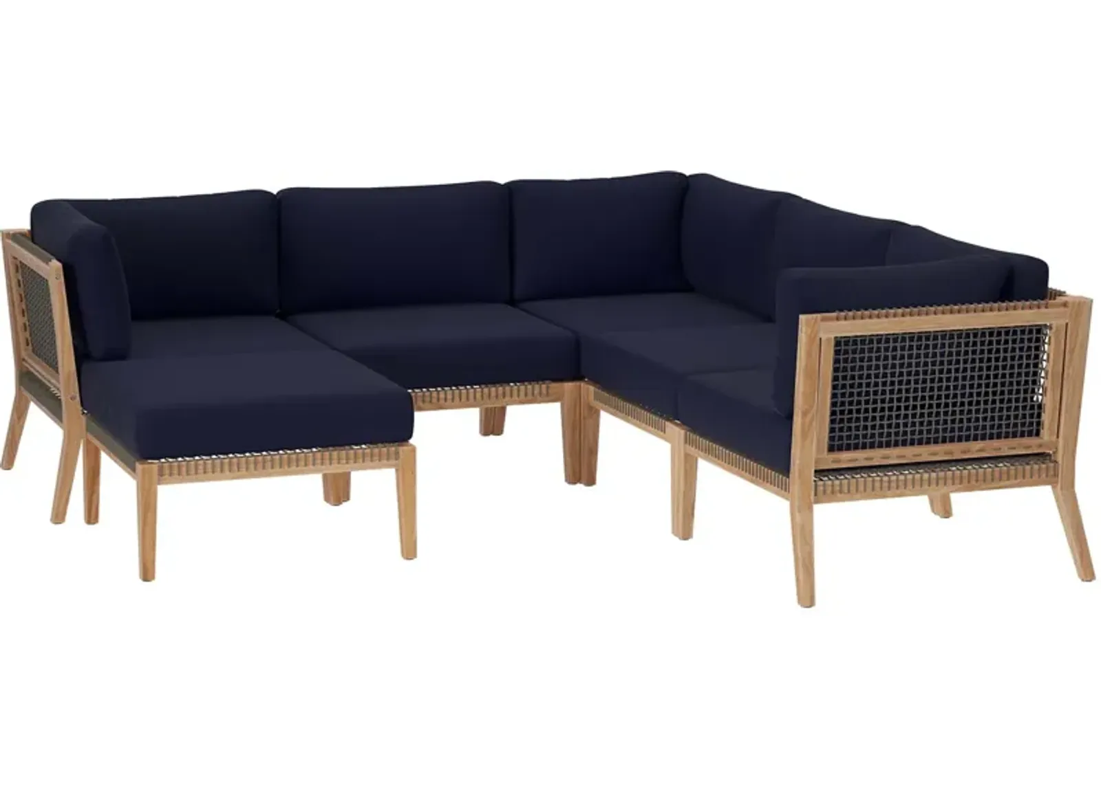 Clearwater Outdoor Patio Teak Wood 6-Piece Sectional Sofa