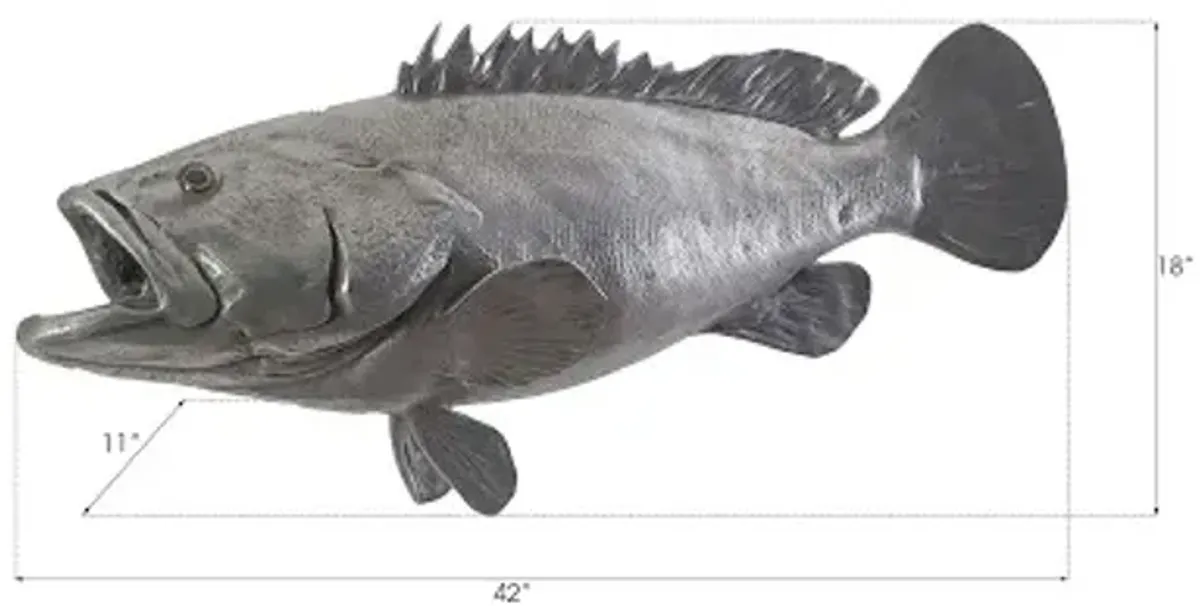 estuary cod fish wall sculpture, resin, polished aluminum finish