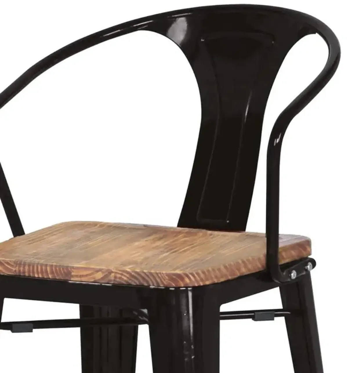 Metropolis Metal Bar Stool Wood Seat, Black (Set of 4)