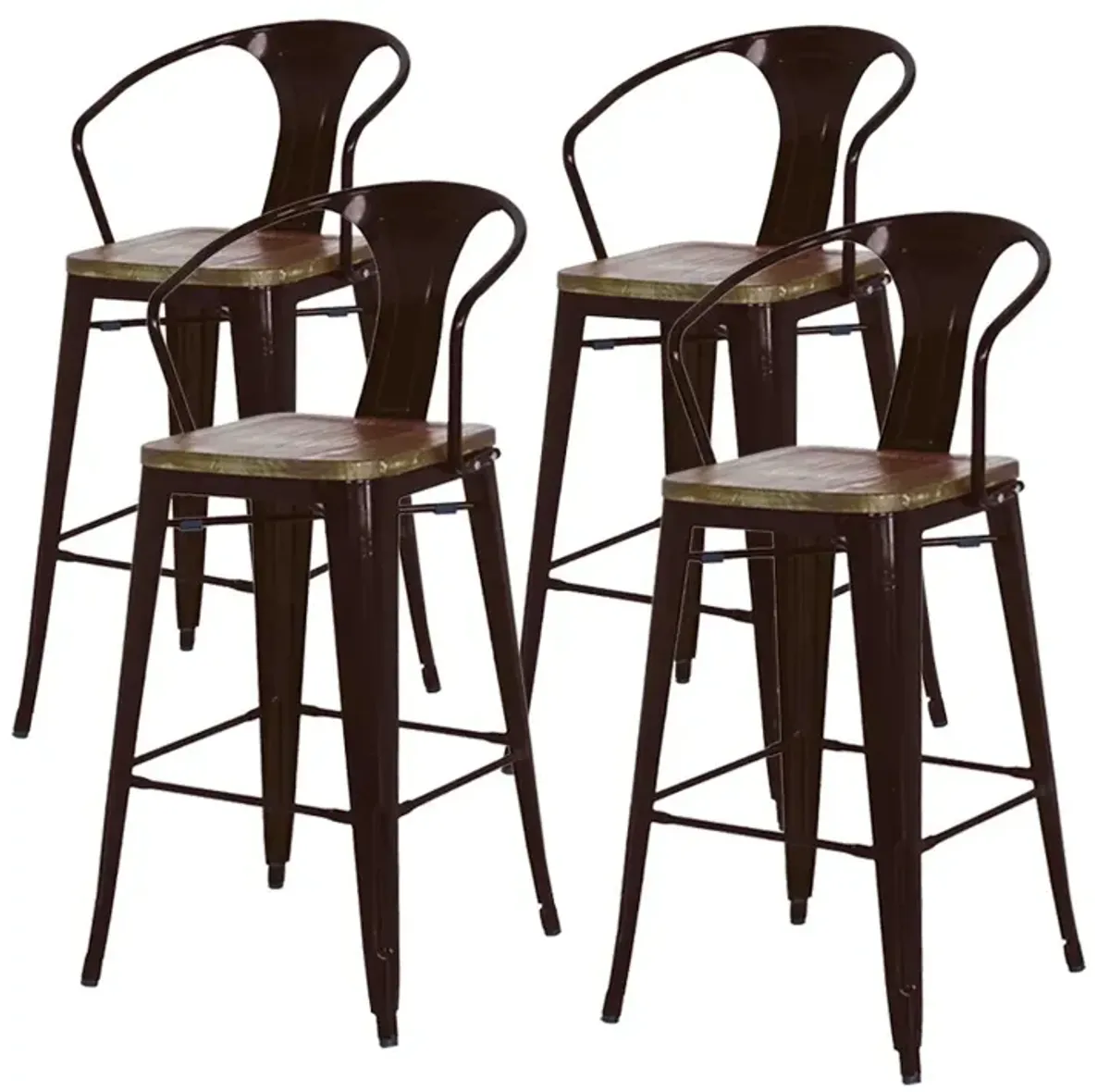 Metropolis Metal Bar Stool Wood Seat, Black (Set of 4)