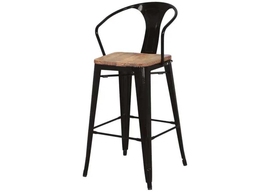 Metropolis Metal Bar Stool Wood Seat, Black (Set of 4)