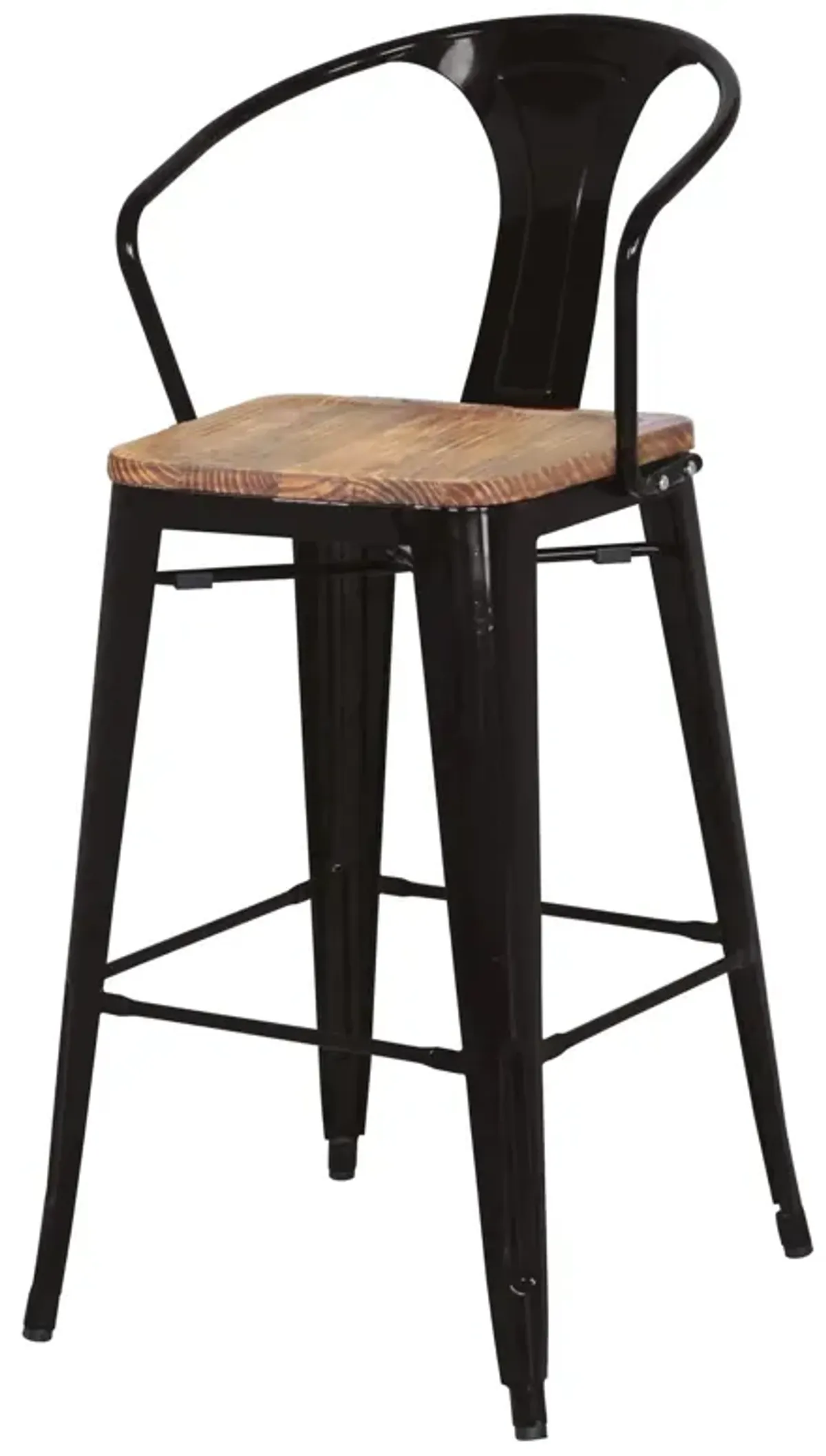 Metropolis Metal Bar Stool Wood Seat, Black (Set of 4)