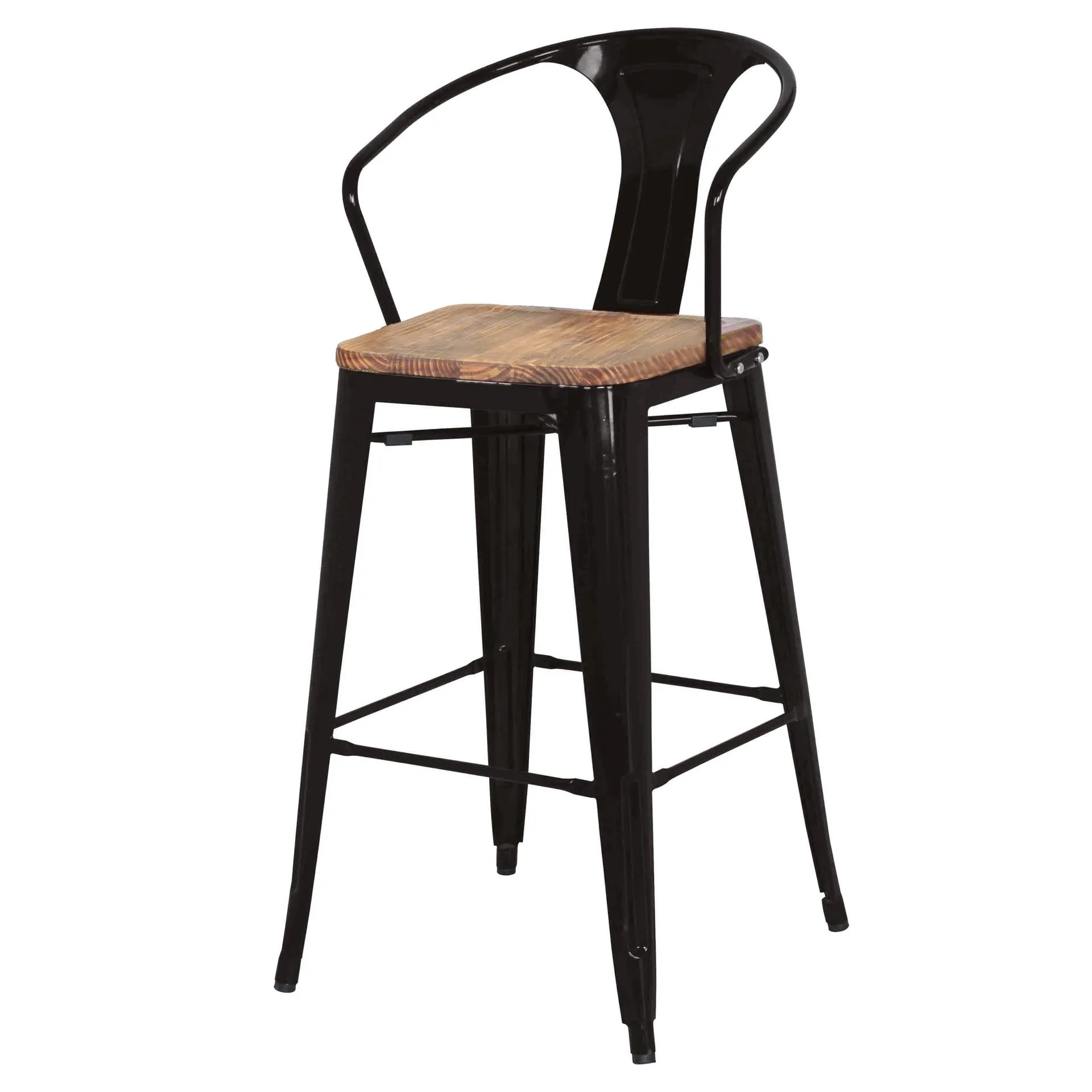 Metropolis Metal Bar Stool Wood Seat, Black (Set of 4)