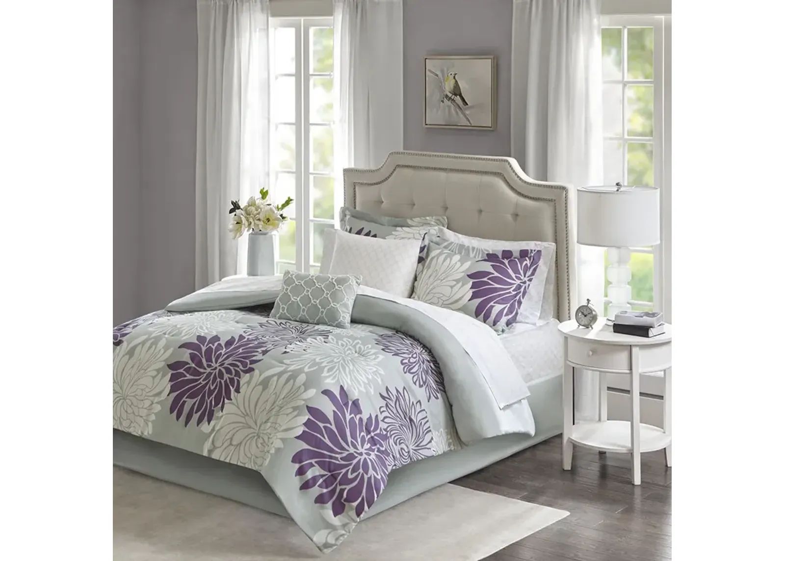 Madison Park Essentials Maible Purple 9 Piece Comforter Set with Cotton Bed Sheets