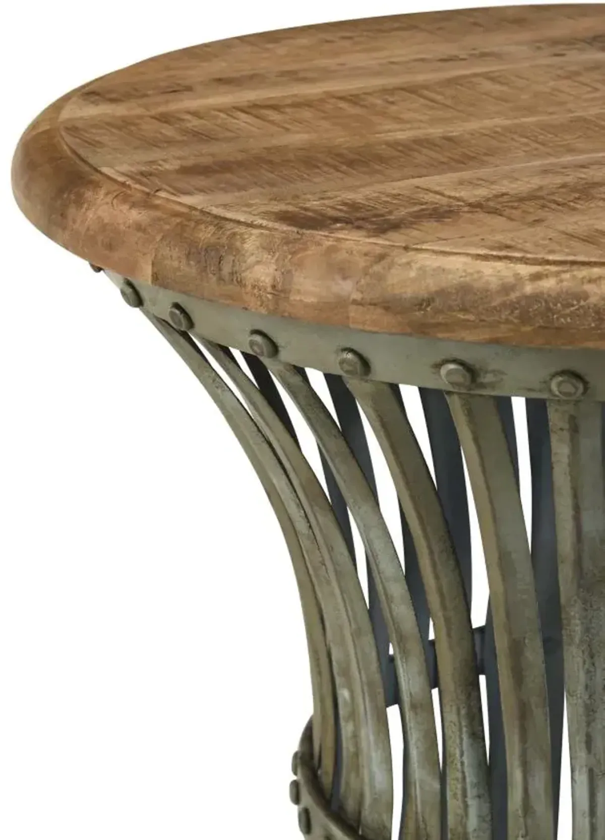 Matyas Round Accent Table with Natural Top and Blue Distressed Base