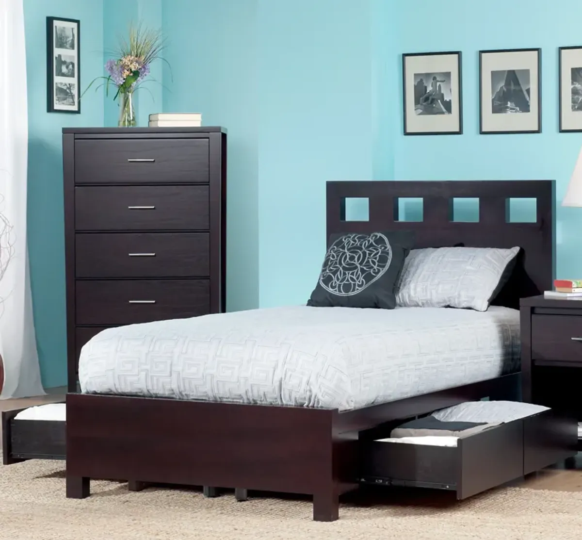 Riva King-size Platform Storage Bed in Espresso