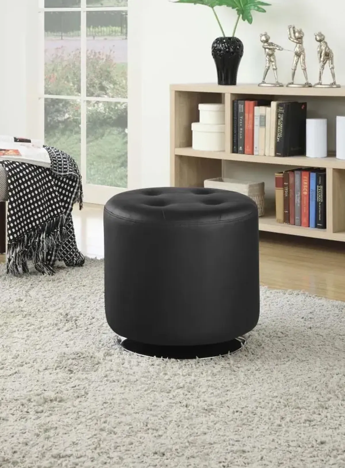 Bowman Round Upholstered Ottoman Black