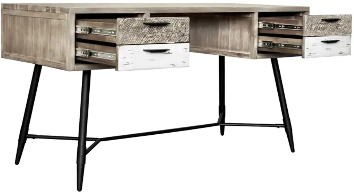 Bridges 4 Drawer Desk in Two Tone Acacia Wood