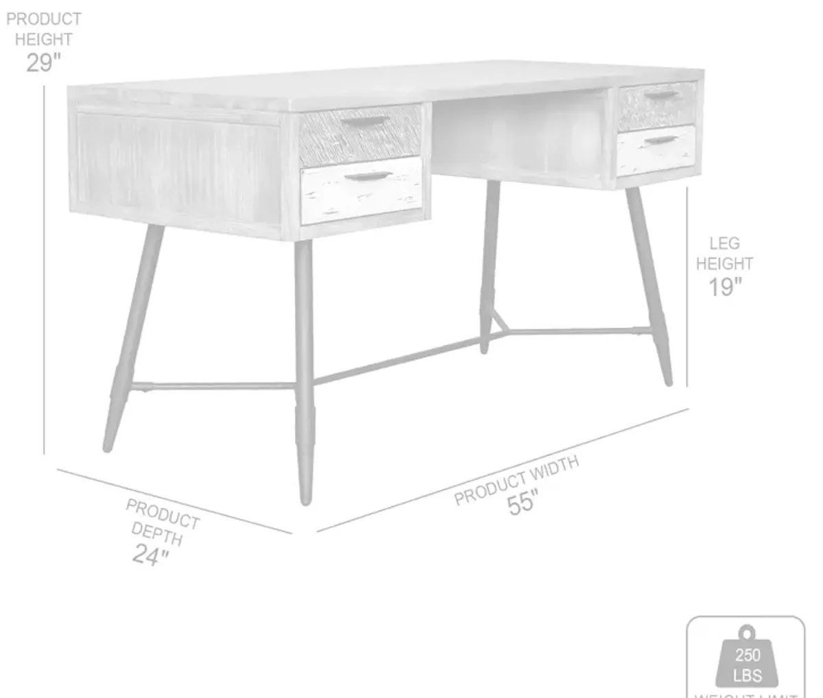 Bridges 4 Drawer Desk in Two Tone Acacia Wood