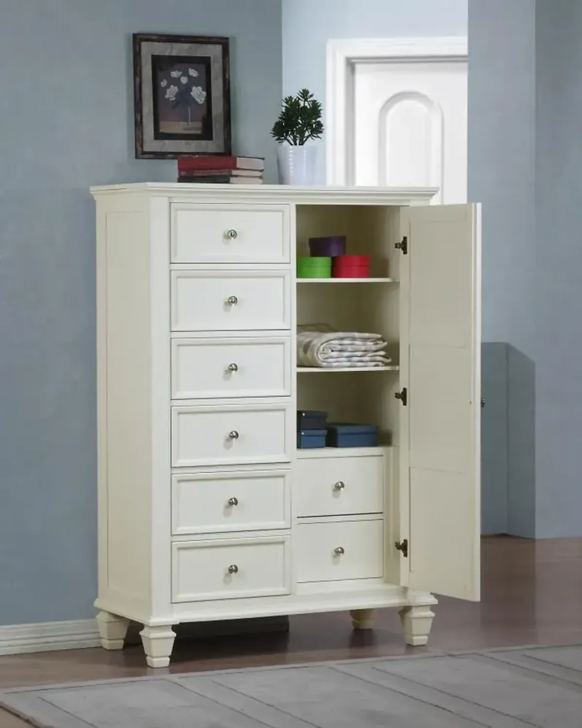 Sandy Beach 8-drawer Door Chest Storage Cream White