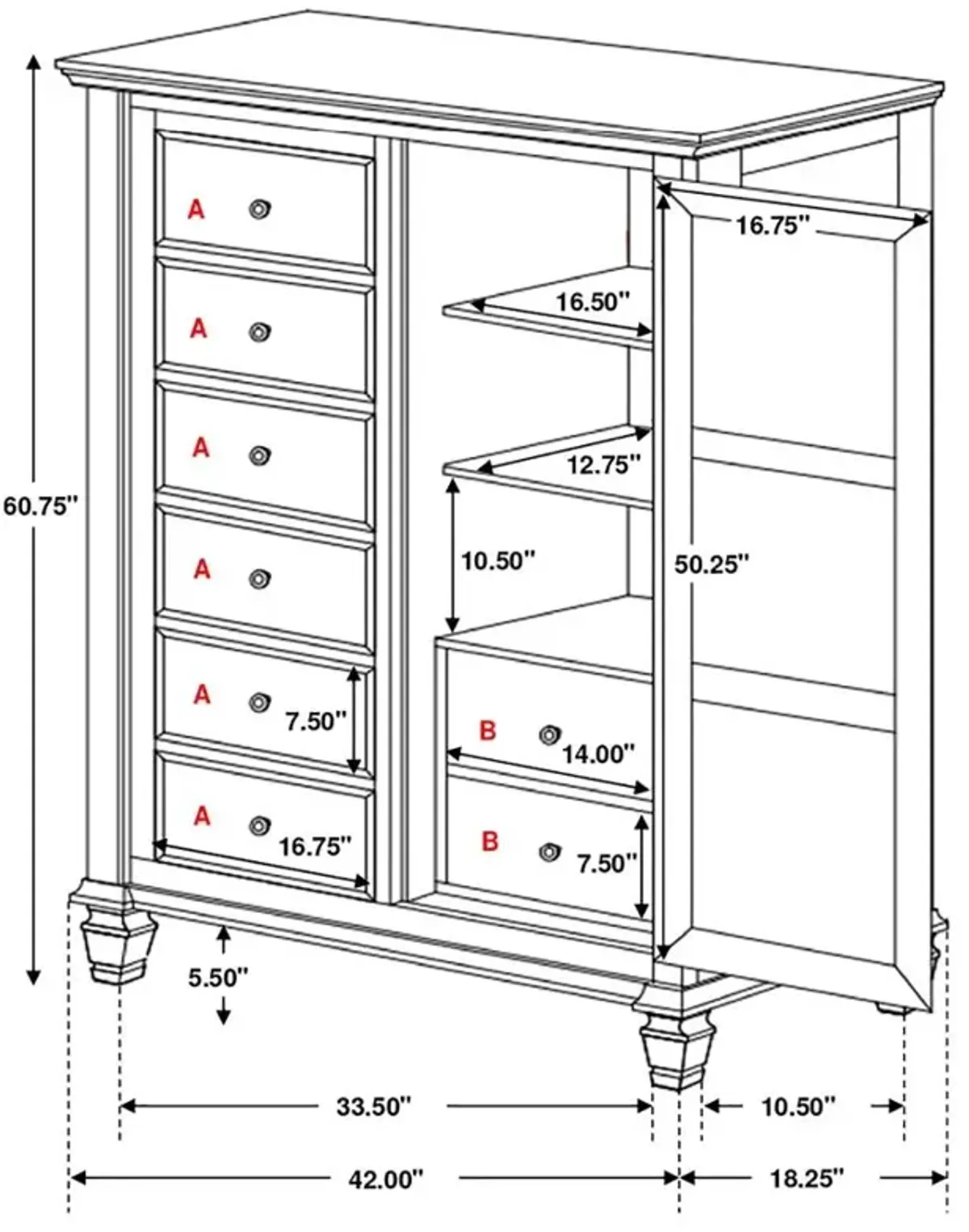 Sandy Beach 8-drawer Door Chest Storage Cream White