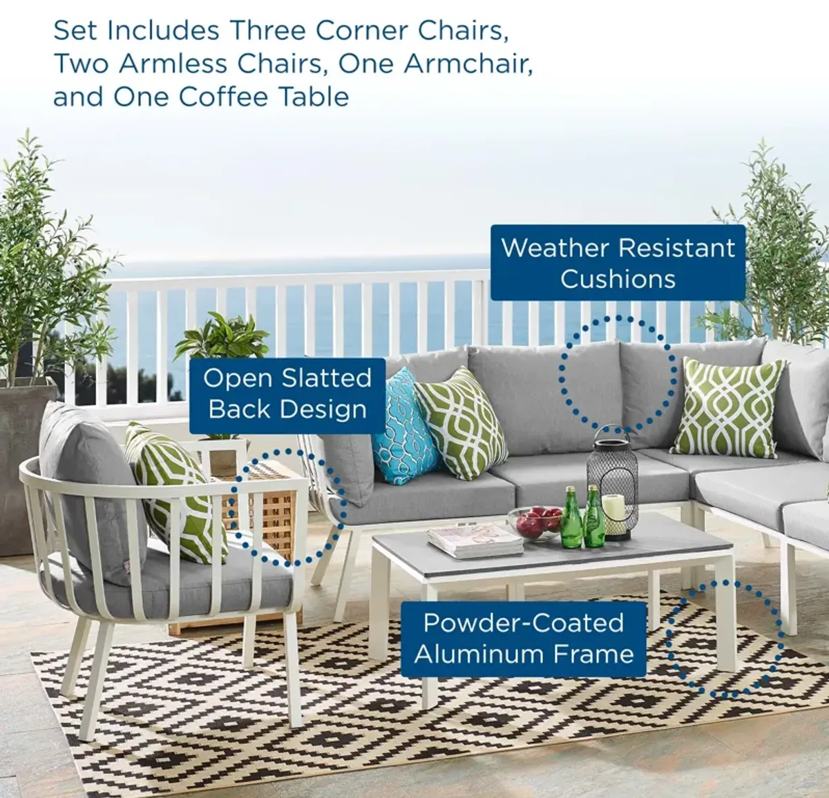 Riverside 7 Piece Outdoor Patio Aluminum Set