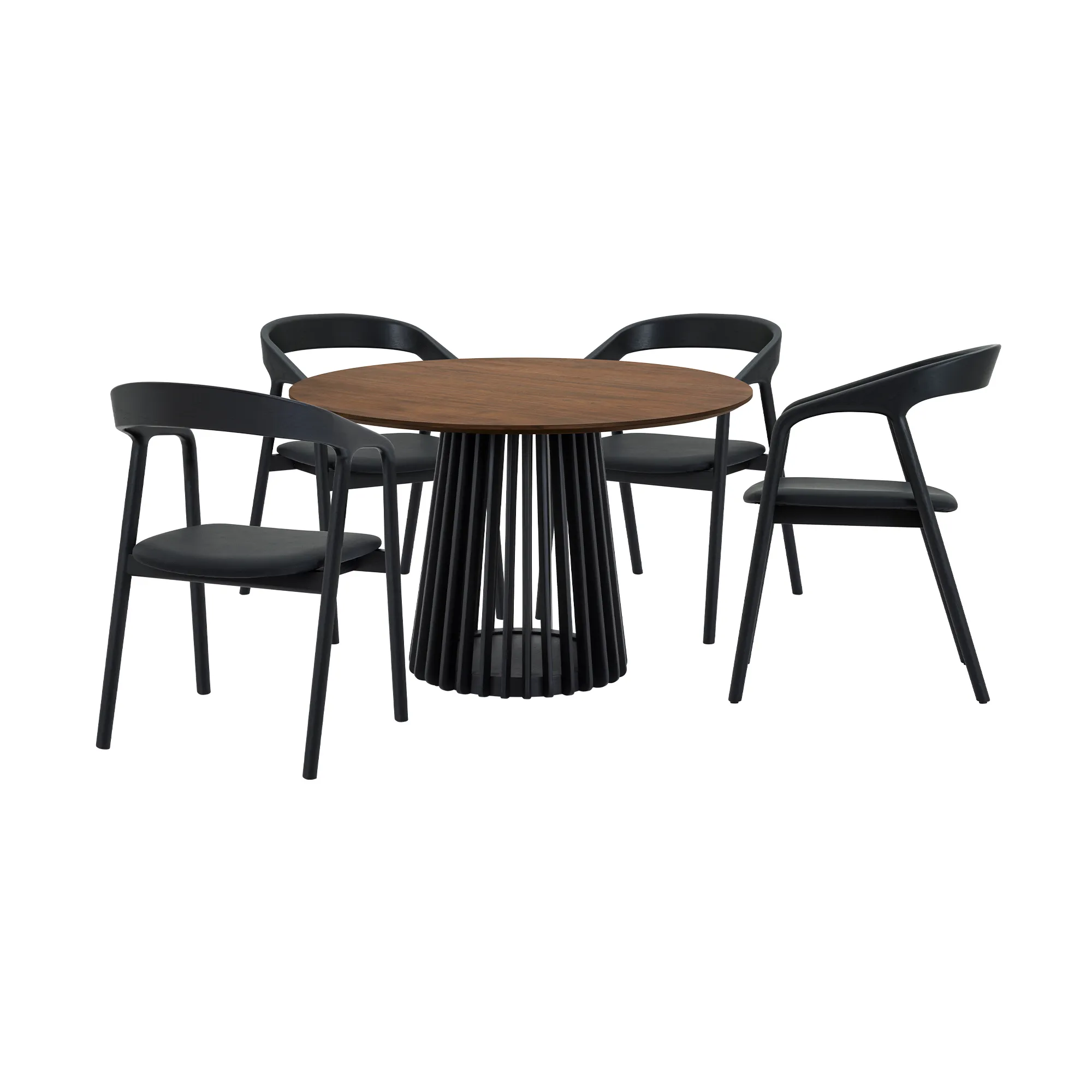 Pasadena Apache 5 Piece Round Dining Set in Walnut and Black Oak Finish with Faux Leather