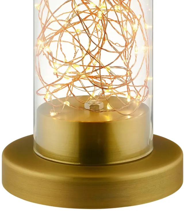 Adore Cylindrical-Shaped Clear Glass And Brass Table Lamp