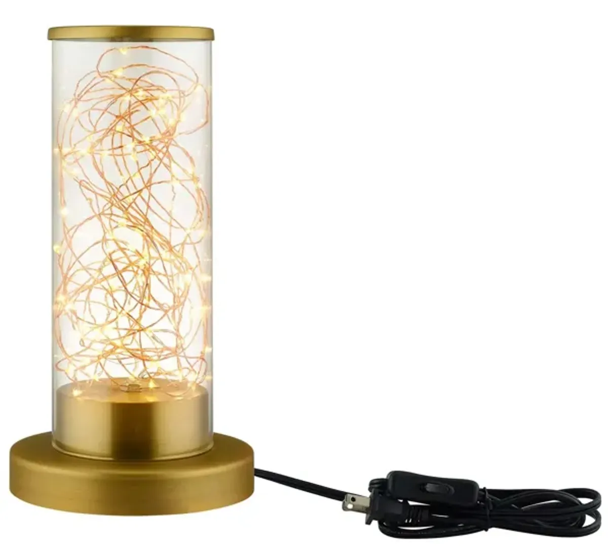 Adore Cylindrical-Shaped Clear Glass And Brass Table Lamp