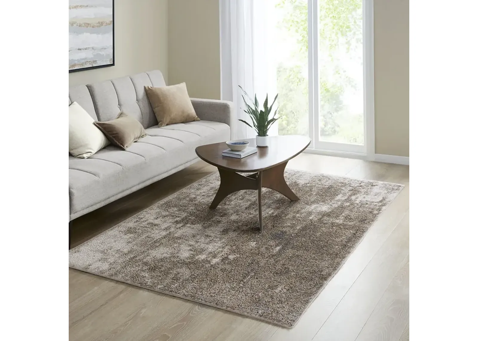 Madison Park Haley Grey/Cream Cozy Shag Abstract Area Rug