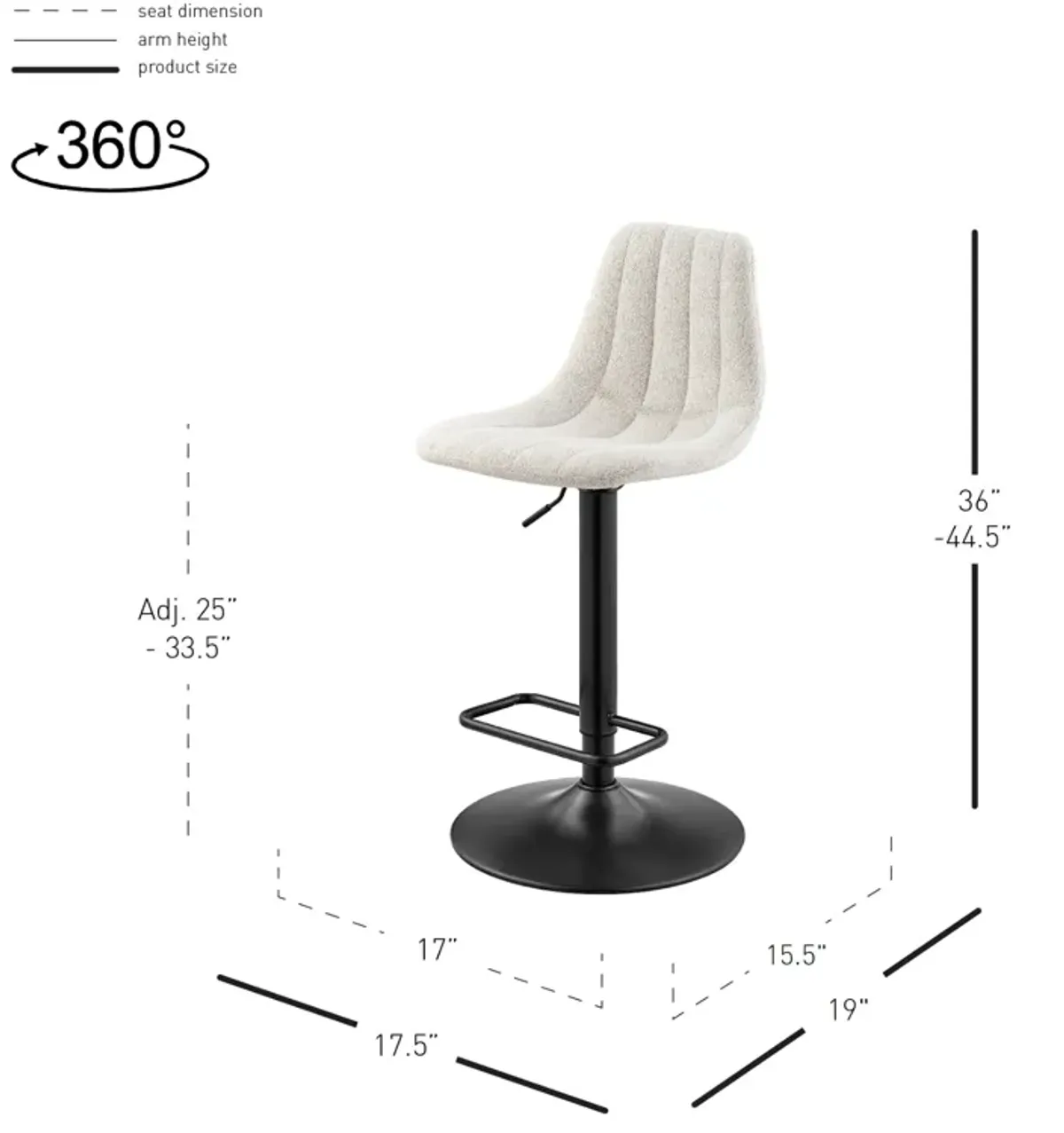 Robert KD Fabric Gaslift Swivel Bar Stool, Posh Ivory 