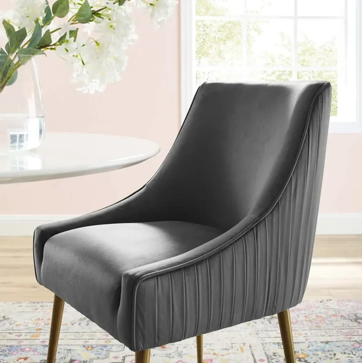 Discern Pleated Back Upholstered Performance Velvet Dining Chair