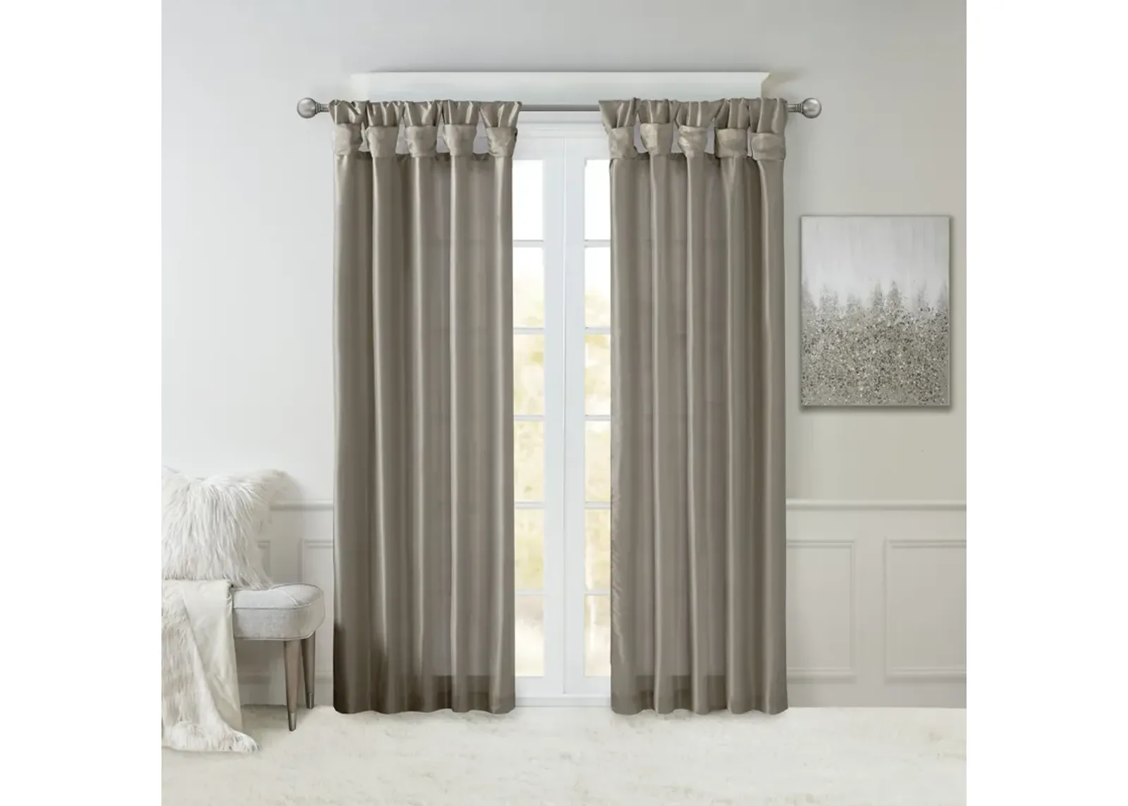 Madison Park Emilia Pewter Twist Tab Lined Window Curtain Panel