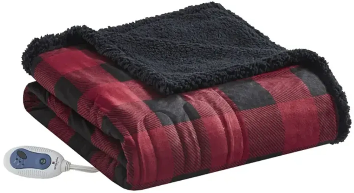 Woolrich Linden Red Oversized Mink to Berber Heated Throw