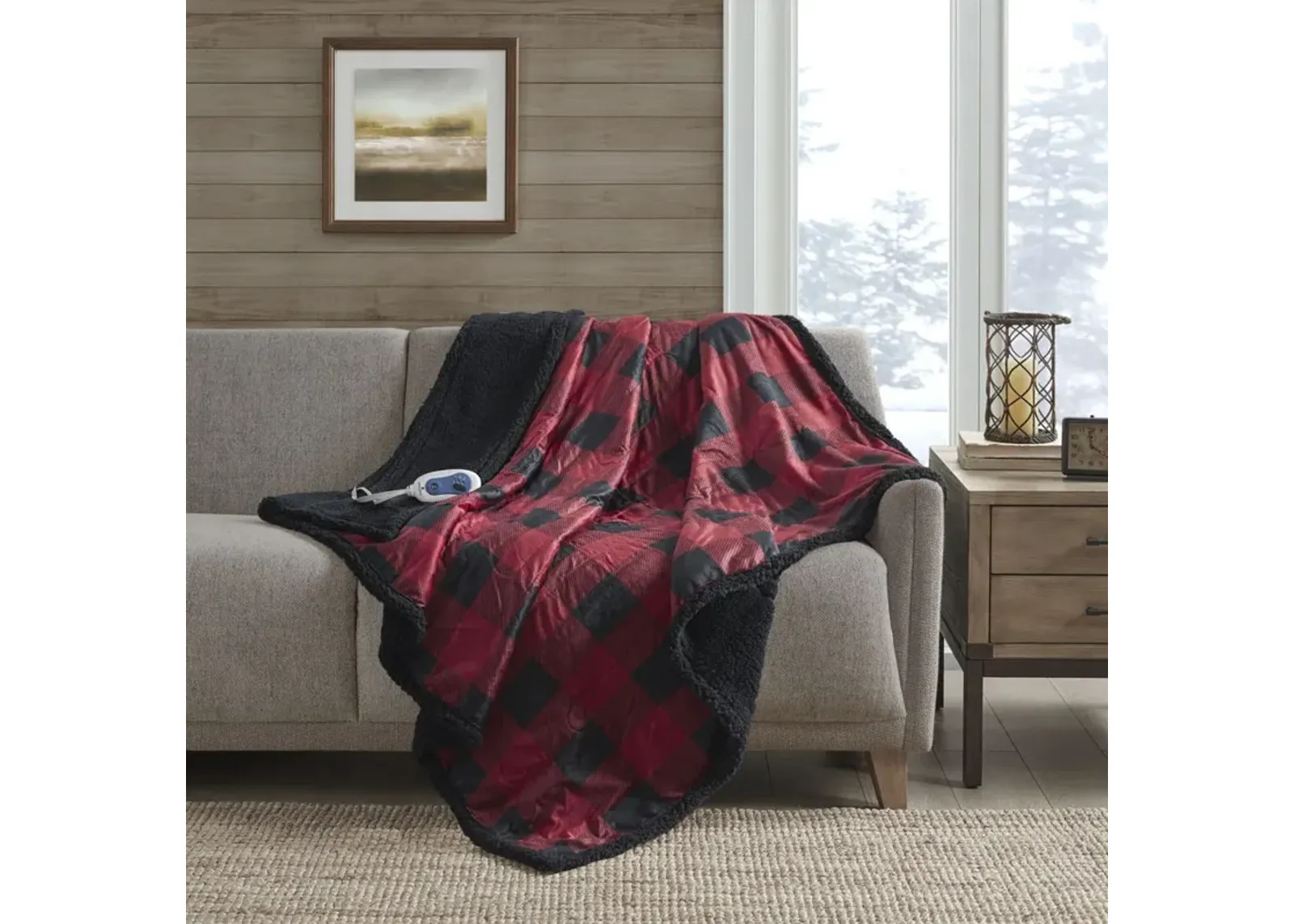 Woolrich Linden Red Oversized Mink to Berber Heated Throw