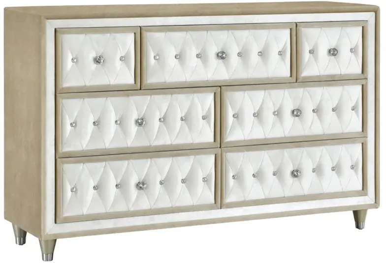 Antonella 7-drawer Upholstered Dresser Ivory and Camel