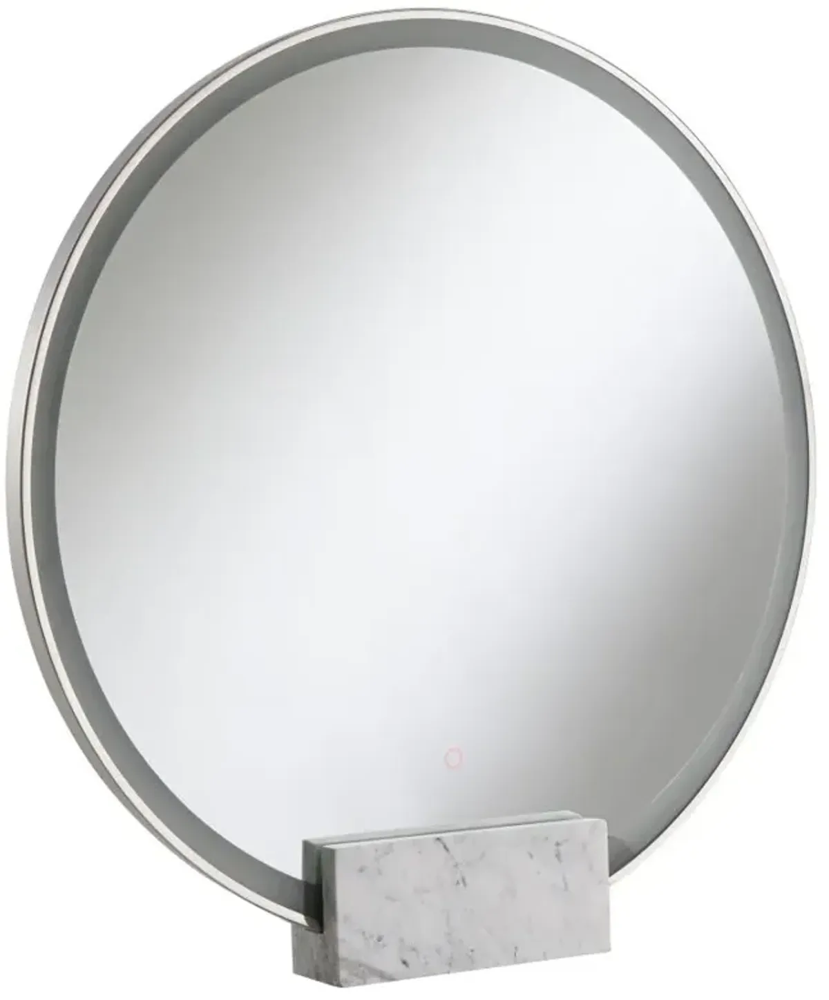 Jocelyn Round Table Top LED Vanity Mirror White Marble Base Chrome Frame