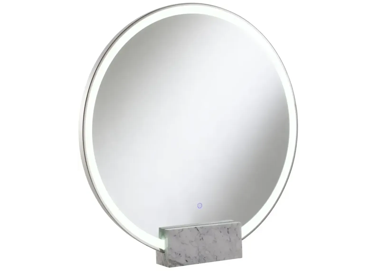 Jocelyn Round Table Top LED Vanity Mirror White Marble Base Chrome Frame