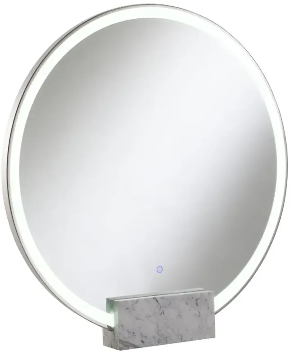 Jocelyn Round Table Top LED Vanity Mirror White Marble Base Chrome Frame