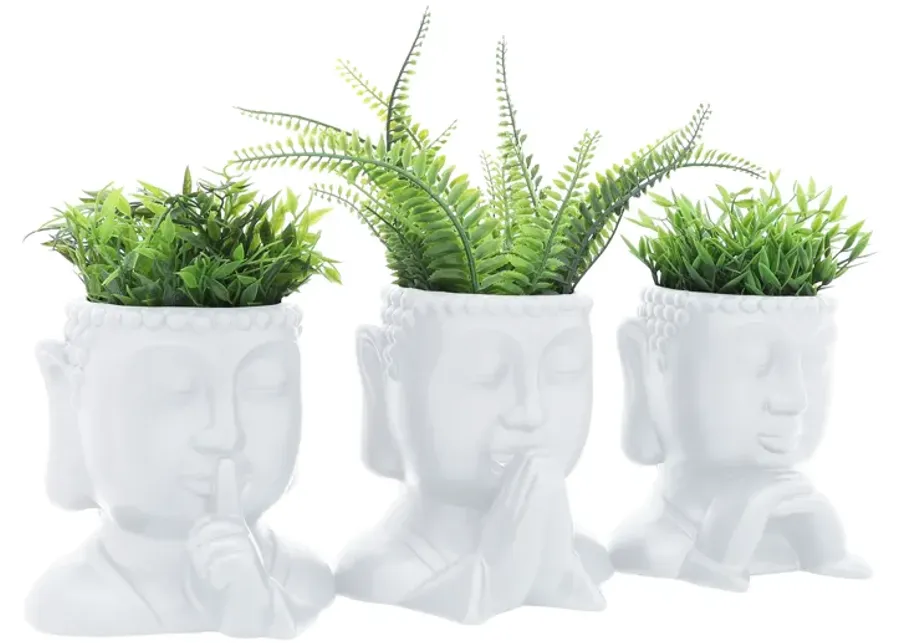 Cer, S/3 7"h Buddha Head Planters, White